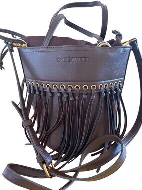 Steve Madden Boho Fringe Bucket Bag in "Chocolate Brown" w/drawstring closure